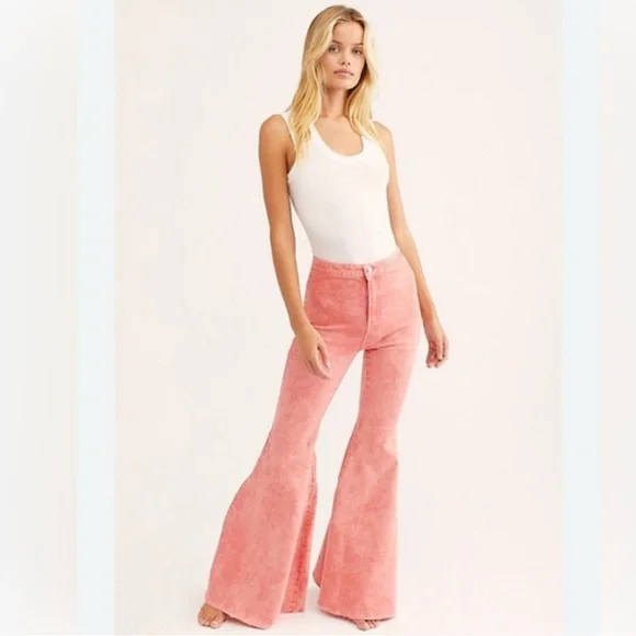 NWT Free People Just Float On Pink Denim Flared Jeans 27 - Picture 10 of 10